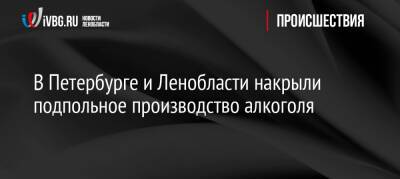 В Петербурге и Ленобласти накрыли подпольное производство алкоголя - ivbg.ru - Россия - Украина - Ленинградская обл. - Санкт-Петербург - район Тосненский - Ленобласть