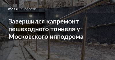 Завершился капремонт пешеходного тоннеля у Московского ипподрома - mos.ru - Благоустройство