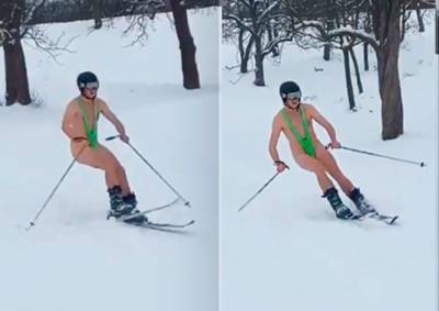 Александр Барон Коэн - В Праге заметили лыжника в «костюме» Бората: видео - vinegret.cz - Англия - Лондон - Чехия - Астана - Прага