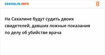 На Сахалине будут судить двоих свидетелей, давших ложные показания по делу об убийстве врача - sakhalin.info - Сахалинская обл.