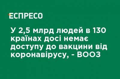 В 2,5 млрд людей в 130 странах до сих пор нет доступа к вакцине от коронавируса, - ВОЗ - ru.espreso.tv