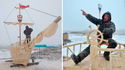Воронежский резчик бензопилой создал гигантский деревянный корабль - vestivrn.ru - Воронеж