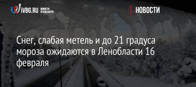 Снег, слабая метель и до 21 градуса мороза ожидаются в Ленобласти 16 февраля - ivbg.ru - Ленинградская обл.