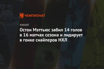 Никита Зайцев - Евгений Дадонов - Артем Анисимов - Брэди Ткачук - Остон Мэттьюс забил 14 голов в 16 матчах сезона и лидирует в гонке снайперов НХЛ - championat.com - Оттава