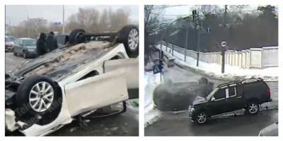 В Киеве на Харьковском шоссе и на Шухевича перевернулись авто вверх колесами, видео - ТЕЛЕГРАФ - telegraf.com.ua - Киев