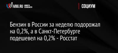 Бензин в России за неделю подорожал на 0,2%, а в Санкт-Петербурге подешевел на 0,2% — Росстат - ivbg.ru - Россия - Санкт-Петербург - Южно-Сахалинск - Иваново