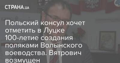 Владимир Вятрович - Польский консул хочет отметить в Луцке 100-летие создания поляками Волынского воеводства. Вятрович возмущен - strana.ua - Украина - Луцк - Польша - Тернопольская обл.