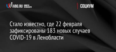 Стало известно, где 22 февраля зафиксированы 183 новых случаев COVID-19 в Ленобласти - ivbg.ru - Украина - Ленинградская обл.
