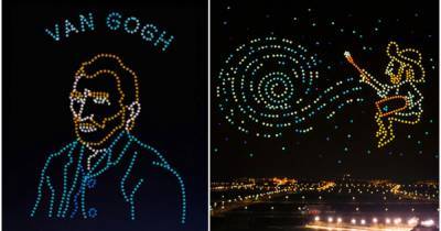 Винсент Ван-Гог - Ван Гог - В Китае установили мировой рекорд: в ночное небо запустили 600 дронов и воссоздали картины Ван Гога (видео) - tsn.ua - Китай - Тяньцзинь