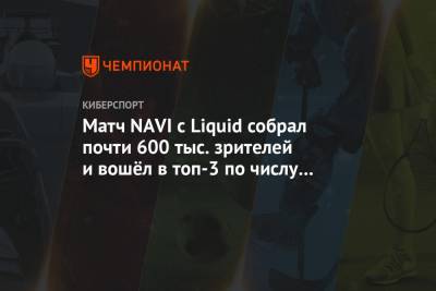 Матч NAVI c Liquid собрал почти 600 тыс. зрителей и вошёл в топ-3 по количеству просмотров - championat.com