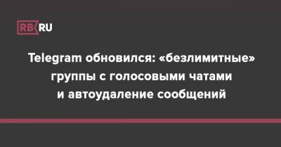 Telegram обновился: «безлимитные» группы с голосовыми чатами и автоудаление сообщений - rb.ru
