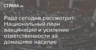 Рада сегодня рассмотрит Национальный план вакцинации и усиление ответственности за домашнее насилие - strana.ua - Парламент