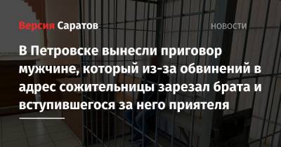 В Петровске вынесли приговор мужчине, который из-за обвинений в адрес сожительницы зарезал брата и вступившегося за него приятеля - nversia.ru - Саратовская обл. - Петровск