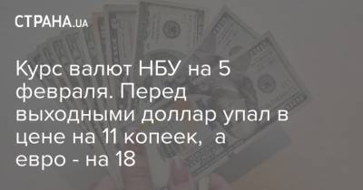 Курс валют НБУ на 5 февраля. Перед выходными доллар упал в цене на 11 копеек, а евро - на 18 - strana.ua