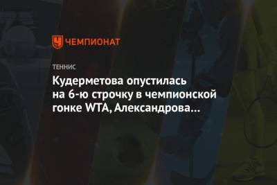 Арина Соболенко - Эшли Барти - Екатерина Александрова - Элиса Мертенс - Вероника Кудерметова - Мария Саккари - Кудерметова опустилась на 6-ю строчку в чемпионской гонке WTA, Александрова вошла в топ-10 - championat.com - США - Бельгия - Австралия - Белоруссия - Эстония - Испания - Греция