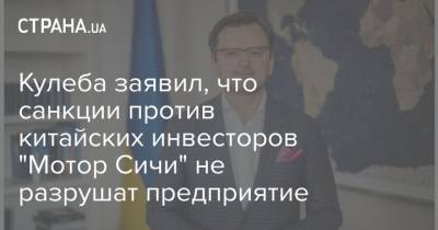Дмитрий Кулеба - Кулеба заявил, что санкции против китайских инвесторов "Мотор Сичи" не разрушат предприятие - strana.ua