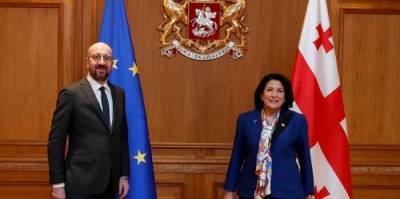 Шарль Мишель - Ираклий Гарибашвили - Арчил Талаквадзе - Президент Грузии проводит встречу с президентом Европейского Совета - rf-smi.ru - Грузия