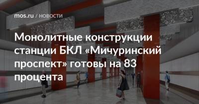 Андрей Бочкарев - Монолитные конструкции станции БКЛ «Мичуринский проспект» готовы на 83 процента - mos.ru - Москва