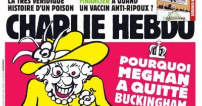 Елизавета II - принц Гарри - Меган Маркл - Charlie Hebdo - Джордж Флойд - Елизавета II на шее у Меган Маркл: карикатуру Charlie Hebdo раскритиковали правозащитники и монархисты - focus.ua - Англия - Франция