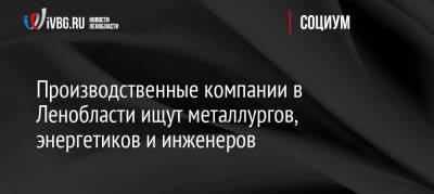 Производственные компании в Ленобласти ищут металлургов, энергетиков и инженеров - ivbg.ru - Ленинградская обл.