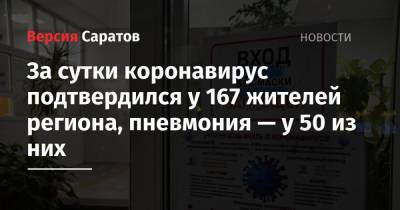 За сутки коронавирус подтвердился у 167 жителей региона, пневмония — у 50 из них - nversia.ru - Саратовская обл. - район Энгельсский