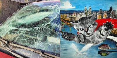 Художник из Днепра Тарас Билоус нарисовал картину по мотивам падения кота на его авто, фото - ТЕЛЕГРАФ - telegraf.com.ua - Днепр