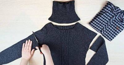 Разрезав старый свитер и рубашку, вы сделаете стильную вещицу - skuke.net