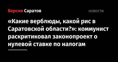 «Какие верблюды, какой рис в Саратовской области?»: коммунист раскритиковал законопроект о нулевой ставке по налогам - nversia.ru - Саратовская обл. - Саратов
