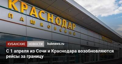 С 1 апреля из Сочи и Краснодара возобновляются авиарейсы за границу - kubnews.ru - Сочи - Краснодарский край - Краснодар - Воронеж - Оренбург - Саратов - Тюмень - Барнаул - Нальчик - Волгоград - Белгород - Южно-Сахалинск - Калуга - Липецк