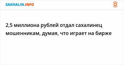 2,5 миллиона рублей отдал сахалинец мошенникам, думая, что играет на бирже - sakhalin.info - район Холмский