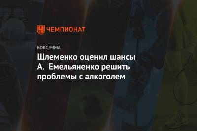 Александр Емельяненко - Александр Шлеменко - Шлеменко оценил шансы А. Емельяненко решить проблемы с алкоголем - championat.com