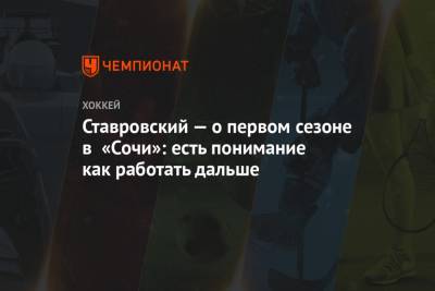 Ставровский — о первом сезоне в «Сочи»: есть понимание как работать дальше - championat.com - Сочи
