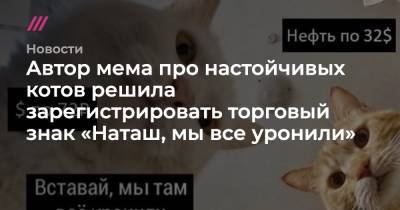 Автор мема про настойчивых котов решила зарегистрировать торговый знак «Наташ, мы все уронили» - tvrain.ru