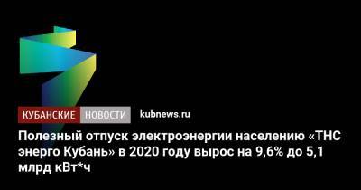 Полезный отпуск электроэнергии населению «ТНС энерго Кубань» в 2020 году вырос на 9,6% до 5,1 млрд кВт*ч - kubnews.ru - Краснодарский край - респ. Адыгея