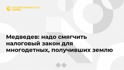 Дмитрий Медведев - Медведев: надо смягчить налоговый закон для многодетных, получивших землю - realty.ria.ru - Москва