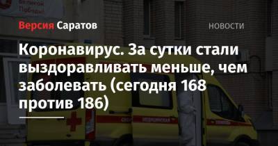 Коронавирус. За сутки стали выздоравливать меньше, чем заболевать (сегодня 168 против 186) - nversia.ru - Саратовская обл. - Саратов
