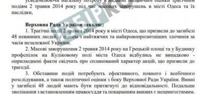 Николай Скорик - Рада зарегистрировала проект постановления о событиях 2 мая в Одессе - w-n.com.ua - Одесса