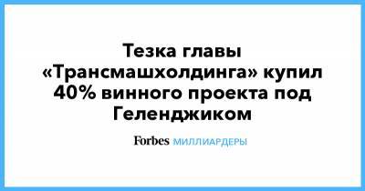Андрей Бокарев - Тезка главы «Трансмашхолдинга» купил 40% винного проекта под Геленджиком - forbes.ru - Геленджик