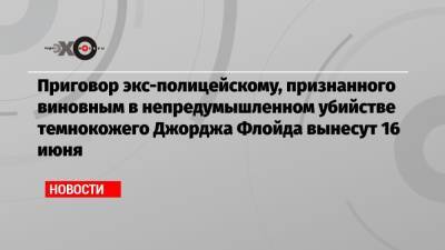 Джордж Флойд - Дерек Шовин - Приговор экс-полицейскому, признанного виновным в непредумышленном убийстве темнокожего Джорджа Флойда вынесут 16 июня - echo.msk.ru