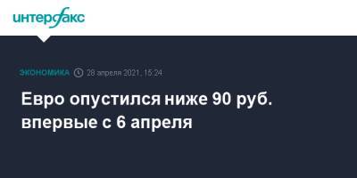 Евро опустился ниже 90 руб. впервые с 6 апреля - interfax.ru - Москва - США
