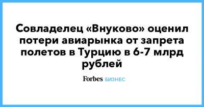Совладелец «Внуково» оценил потери авиарынка от запрета полетов в Турцию в 6-7 млрд рублей - forbes.ru - Египет - Турция - Запрет