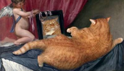 Мона Лиза - Леонардо Да-Винч - Фрида Кало - Ван Гог - Мона Лиза с котиком: художница добавляет своего толстого кота на знаменитые картины – фото - 24tv.ua