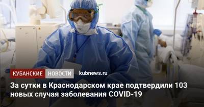 За сутки в Краснодарском крае подтвердили 103 новых случая заболевания COVID-19 - kubnews.ru - Анапа - Сочи - Краснодарский край - Краснодар - Славянск - Новороссийск - Красноармейск - Ейск - район Динский - Апшеронск - район Тихорецкий - Тимашевск