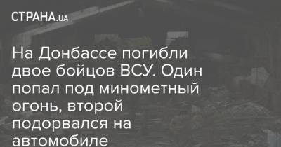 На Донбассе погибли двое бойцов ВСУ. Один попал под минометный огонь, второй подорвался на автомобиле - strana.ua - Донбасс - Донецкая обл.