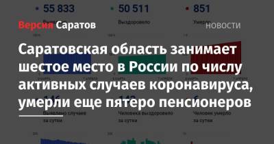 Саратовская область занимает шестое место в России по числу активных случаев коронавируса, умерли еще пятеро пенсионеров - nversia.ru - Москва - Санкт-Петербург - Московская обл. - Саратовская обл.