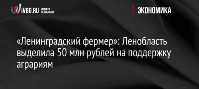 «Ленинградский фермер»: Ленобласть выделила 50 млн рублей на поддержку аграриям - ivbg.ru - Ленинградская обл. - окр.Сзфо