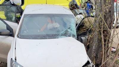 Водитель едва не снес пешехода и погиб при столкновении с деревом. Видео - vesti.ru - Башкирия