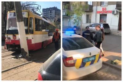 В Одессе трамвай сошел с путей и затормозил в столб: очевидцы сняли всё на видео - odessa.politeka.net - Одесса