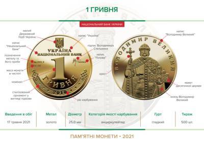 Нацбанк вводит в обращение памятную монету "1 гривна", сделанную из чистого золота - vchaspik.ua - Русь