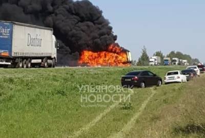 В Николаевском районе фура протаранила два грузовых авто, съехала в кювет и загорелась. Водитель погиб - ulpravda.ru - Ульяновская - район Николаевский - Камаз